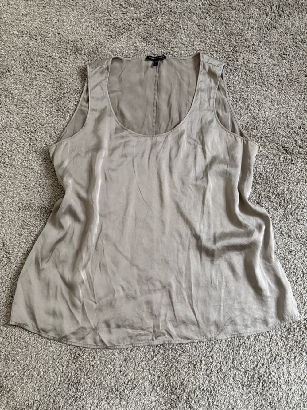 Eileen Fisher Taupe Scoop Neck Silk-Blend Tank